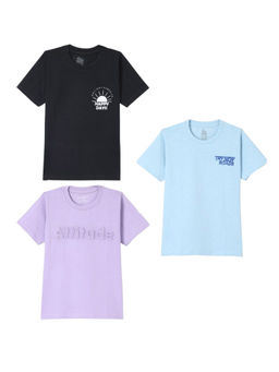 FUNKRAFTS - Boys Half Sleeves Printed T-Shirt - Black, Purple & Blue (Pack of 3)