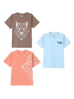 FUNKRAFTS - Boys Half Sleeves Printed T-Shirt - Peach, Blue & Brown (Pack of 3)