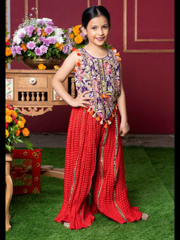 Kirti Agarwal Pret n Couture - Vibrant Kurti With Mirror Work Sharara Pants (Set of 2)