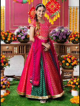 Kirti Agarwal Pret n Couture - Vibrant Chevron Lehenga With Blouse & Dupatta (Set of 3)