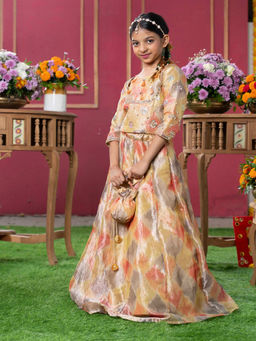 Kirti Agarwal Pret n Couture - Golden Glow: Festive Top With Lehenga For Kids (Set of 2)