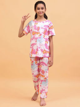 Ninos Dreams - Knit Half Sleeves Tie Dye Print Night Suit-Multicolor (Set of 2)