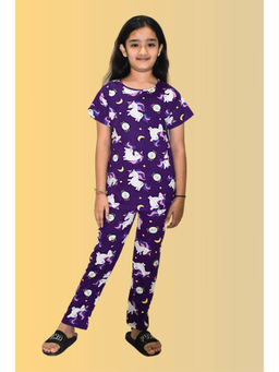 Ninos Dreams - Half Sleeves Girls Purple Unicorn Night Suit (Set of 2)