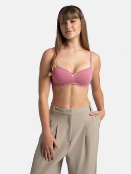 Jockey - 1723 Wirefree Padded Cotton Elastane Medium Coverage T-shirt Bra-Heather Rose