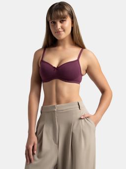 Jockey - 1723 Wirefree Padded Cotton Elastane Medium Coverage T-shirt Bra - Prune