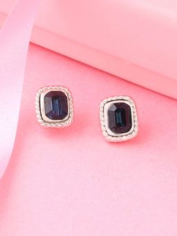 Estele - Rhodium Plated Elegant Stud Earrings with Blue Stone for Women