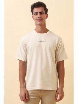 Allen Solly - Men Beige Solid Crew Neck T-Shirt
