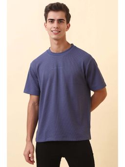 Allen Solly - Men Blue Textured Crew Neck T-Shirt