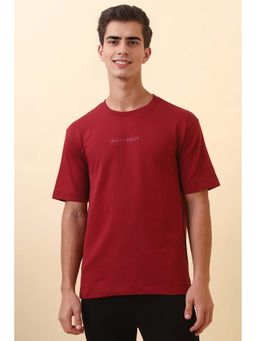 Allen Solly - Men Maroon Solid Crew Neck T-Shirt