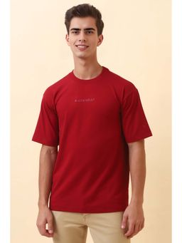 Allen Solly - Men Red Textured Crew Neck T-Shirt
