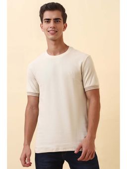 Allen Solly - Men Beige Textured Crew Neck T-Shirt
