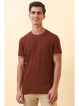 Allen Solly - Men Brown Textured Crew Neck T-Shirt