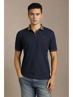 Louis Philippe - Men Navy Blue Solid Polo T-Shirt