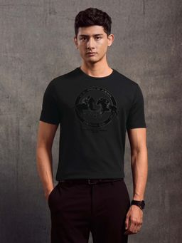 U.S. Polo Assn. Denim Co. - Men Black Brand Embossed Regular Fit T-Shirt