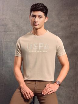 U.S. Polo Assn. Denim Co. - Men Beige Brand Embossed Regular Fit T-Shirt