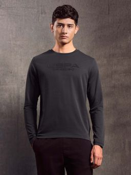 U.S. Polo Assn. Denim Co. - Men Grey Brand Embossed Regular Fit T-Shirt