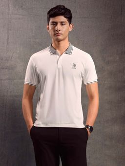 U.S. Polo Assn. Denim Co. - Men Off White Solid Muscle Fit Polo T-Shirt