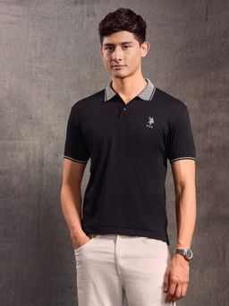 U.S. Polo Assn. Denim Co. - Men Black Solid Muscle Fit Polo T-Shirt