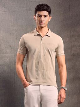 U.S. Polo Assn. Denim Co. - Men Beige Textured Regular Fit Polo T-Shirt