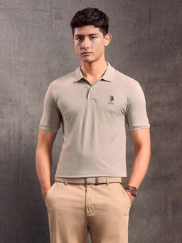 U.S. Polo Assn. Denim Co. - Men Beige Solid Regular Fit Polo T-Shirt