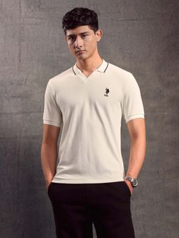 U.S. Polo Assn. Denim Co. - Men White Textured Regular Fit Polo T-Shirt