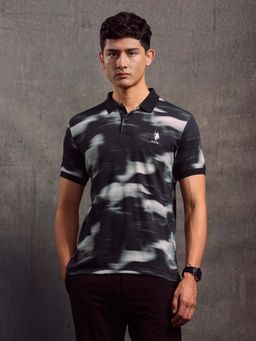 U.S. Polo Assn. Denim Co. - Men Black Abstract Printed Regular Fit Polo T-Shirt