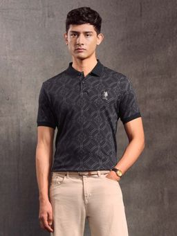 U.S. Polo Assn. Denim Co. - Men Black Geometric Printed Muscle Fit Polo T-Shirt