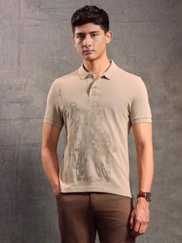 U.S. Polo Assn. Denim Co. - Men Beige Graphic Print Muscle Fit Polo T-Shirt