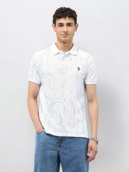 U.S. Polo Assn. Denim Co. - Men White Abstract Printed Regular Fit Polo T-Shirt