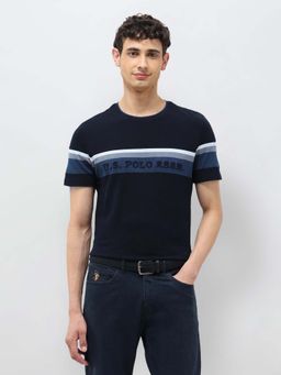 U.S. POLO ASSN. - Men Navy Blue Striped Slim Fit T-Shirt