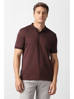 Van Heusen - Men Brown Textured Polo T-Shirt