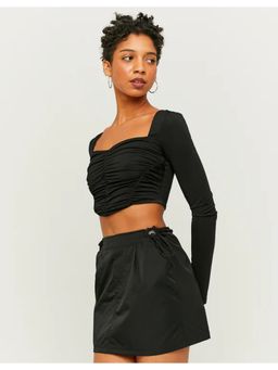 TALLY WEiJL - Black Party Crop Top With Ruched Detailing