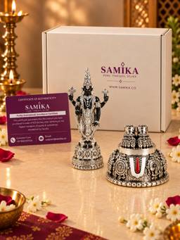 SAMIKA - 999 Pure Silver Tirupati Balaji Idol and Vishnu Charan Combo