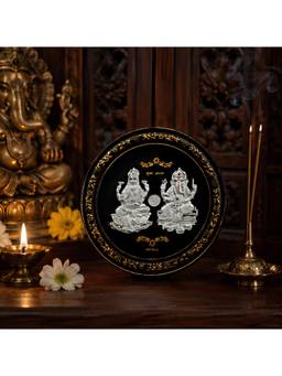 SAMIKA - Shubh Labh Lakshmi Ganesha 999 Silver Premium Oval Frame