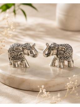 SAMIKA - 999 Silver-Plated Divya Mini Elephant Pair Antique Showpiece