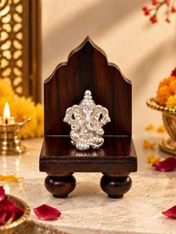 SAMIKA - 925 Silver Ganpati Idol with Rose Wood Singhasan