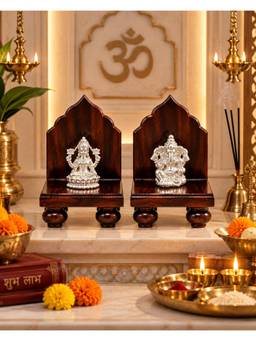 SAMIKA - 925 Silver Lakshmi Ganesh Idol Set with Rose Wood Singhasan
