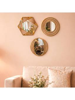 Voncasa - Gold Geometric Plastic Wall Decor Mirrors (Pack of 3)