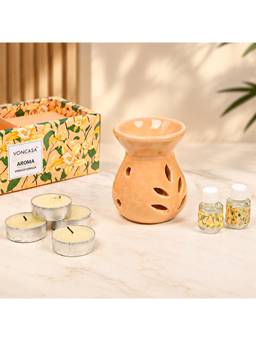Voncasa - Blue Cutout Design Ceramic and Wax Aroma Oil Burner Gift Set