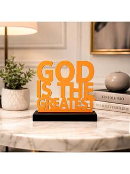 Voncasa - God Is The Greatest Orange Metal and Wood Shelf Display Quote Stand Showpiece