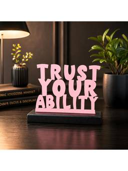 Voncasa - Trust Your Ability Dusty Pink Metal and Wood Study Desk Quote Stand Showpiece