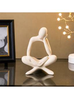 Voncasa - Beige Recycled Marble Reading Figurine Showpiece