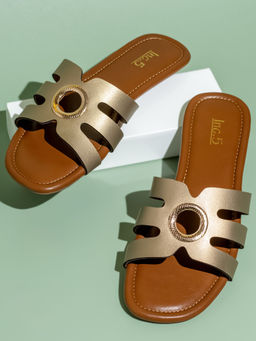 Inc.5 - Women Gold Party Open Toe Flats