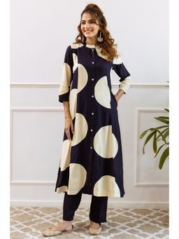 Nehamta - Women's Navy Blue German Rayon Kurta and Pant (Set of 2)