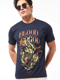 Bewakoof - Men's Dark Blue Blood Dragon Graphic Printed T-shirt