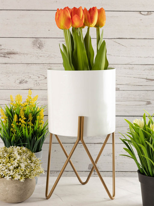 Metalsmith White Table Planter With Stand (small) (Set of 2)