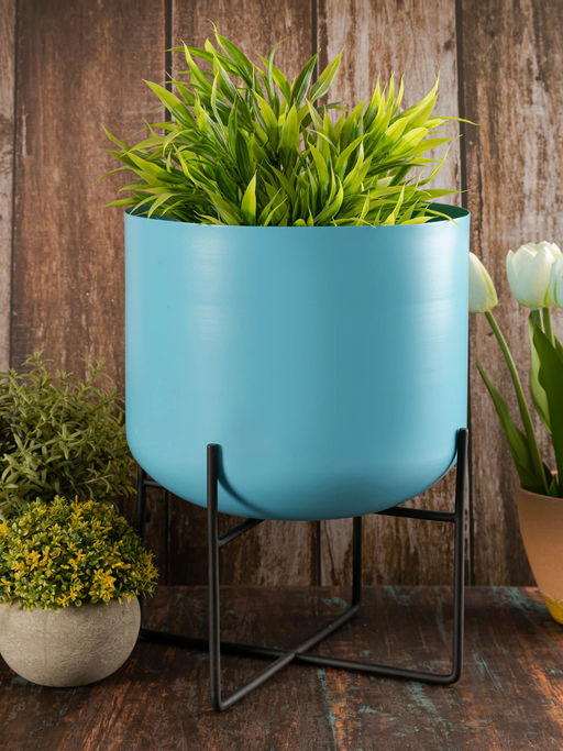 Metalsmith Blue Table Planter With Stand (small) (Set of 2)
