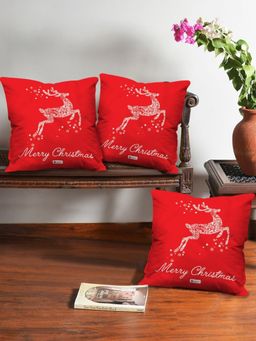 Indigifts - Christmas Decorations for House Merry Christmas Printed Red Set of 3 Cushion
