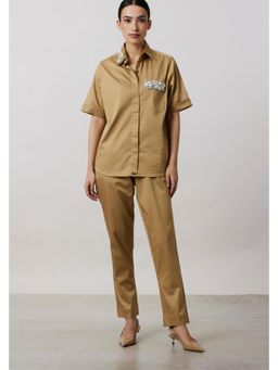 Pallavi Swadi - Sand Collar Pocket Swarovski Co-Ord Set