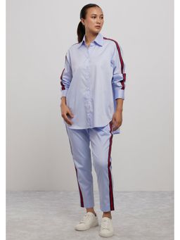 Pallavi Swadi - Sky Blue Red Ribbon Co-Ord Set